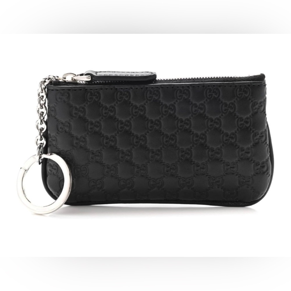 Gucci Black Key Pouch - Micro GG Black Leather Key Case New Authentic